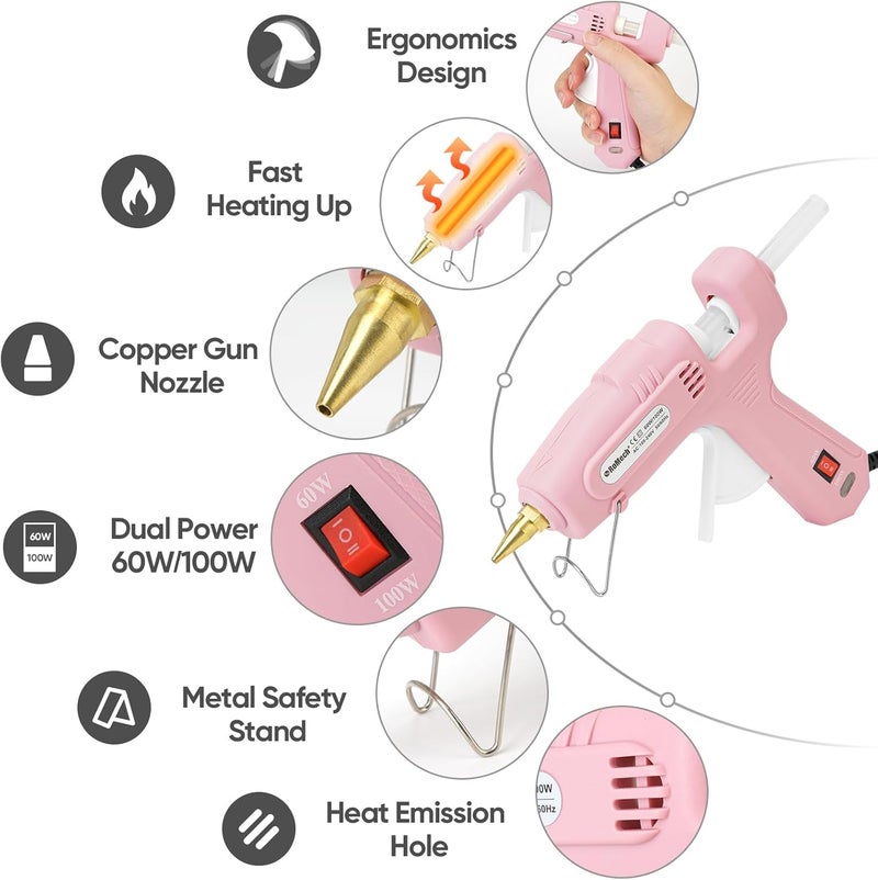 ROMECH Full Size Hot Glue Gun with 60/100W Dual Power and 21 Hot Glue Sticks (7/16"), Fast Preheating Heavy Duty Industrial Gluegun with Storage Case for Crafting, DIY and Repairs (Pink) - Image 2